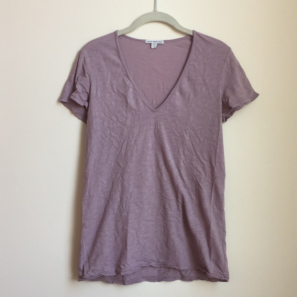 James Perse Slub Relaxed Deep V Tee Lilac Size 2